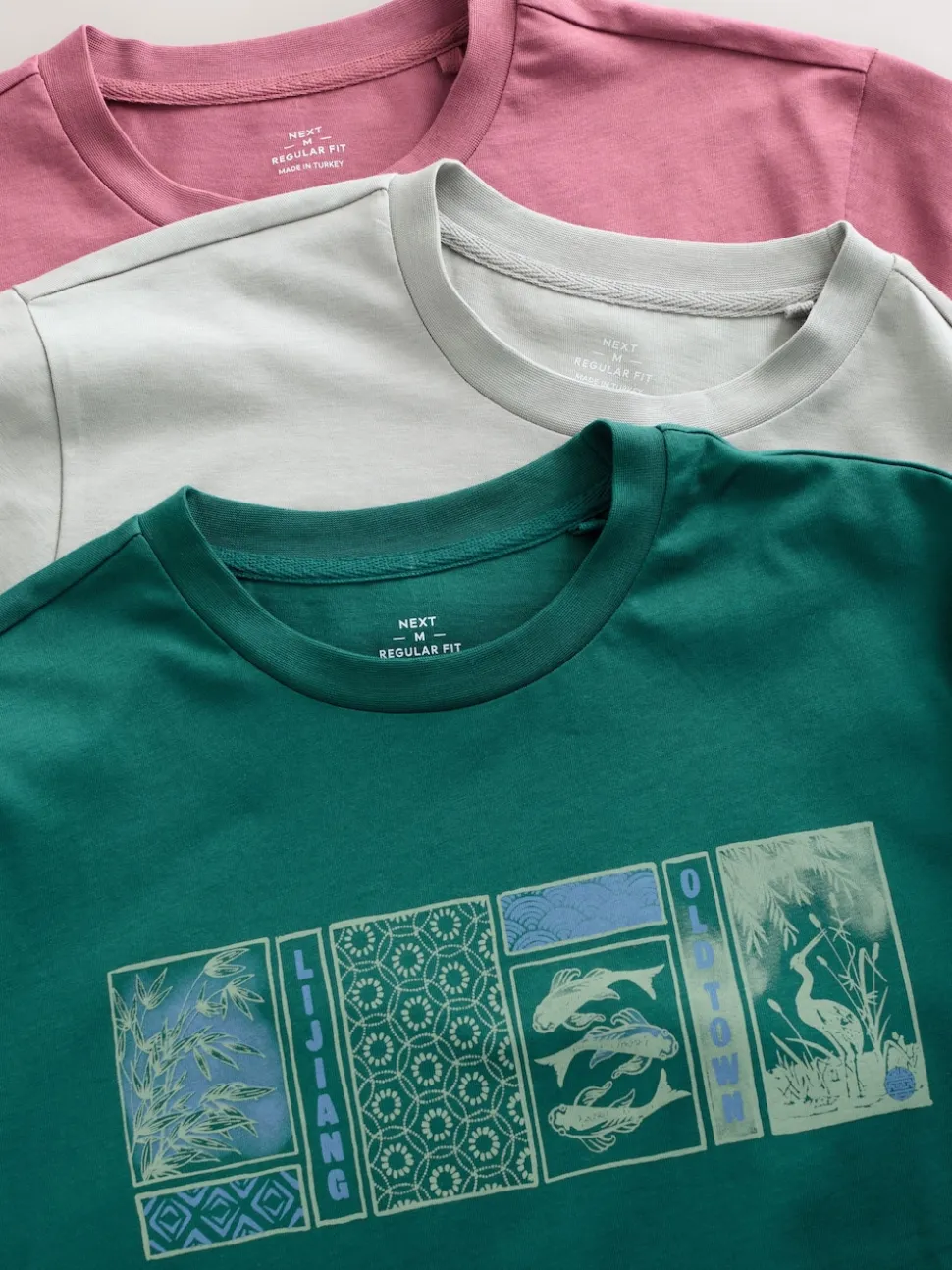 Blue/Green/Pink Regular Fit Graphic Print T-Shirts 3 Pack