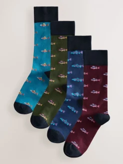 Blue/Green/Red Fish Pattern Modal Signature Socks 4 Pack