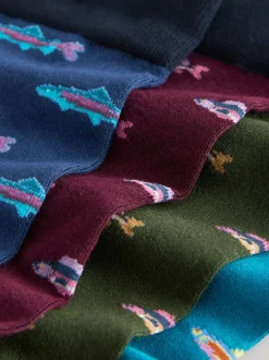 Blue/Green/Red Fish Pattern Modal Signature Socks 4 Pack