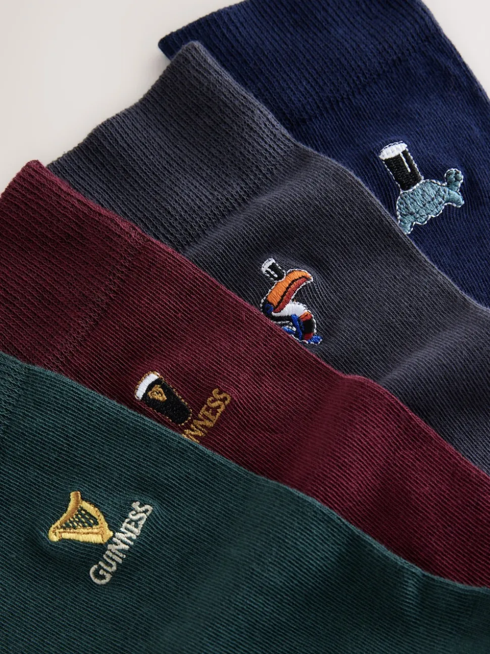 Blue/Green/Red Guinness License Embroidered Socks 4 Pack