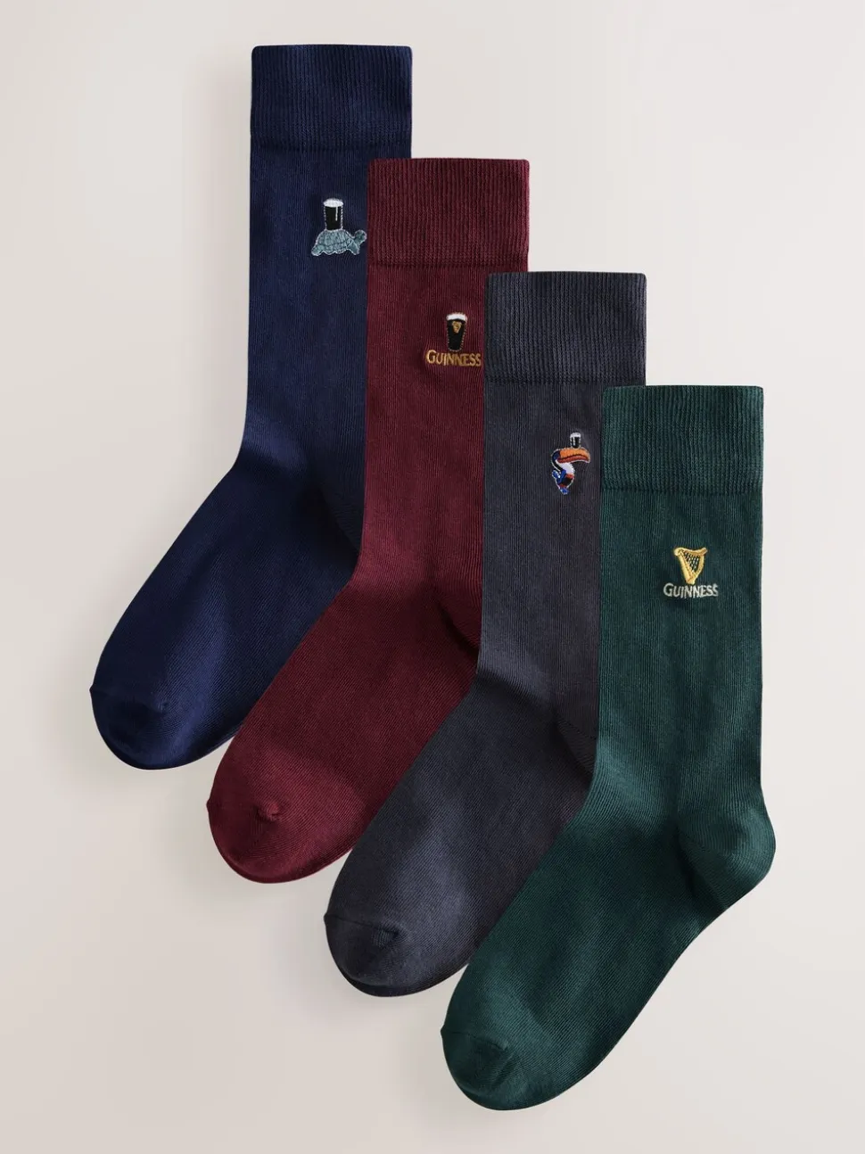 Blue/Green/Red Guinness License Embroidered Socks 4 Pack