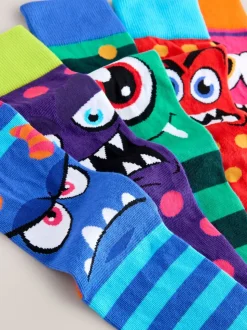 Blue/Green/Red Monster Pattern Socks 5 Pack