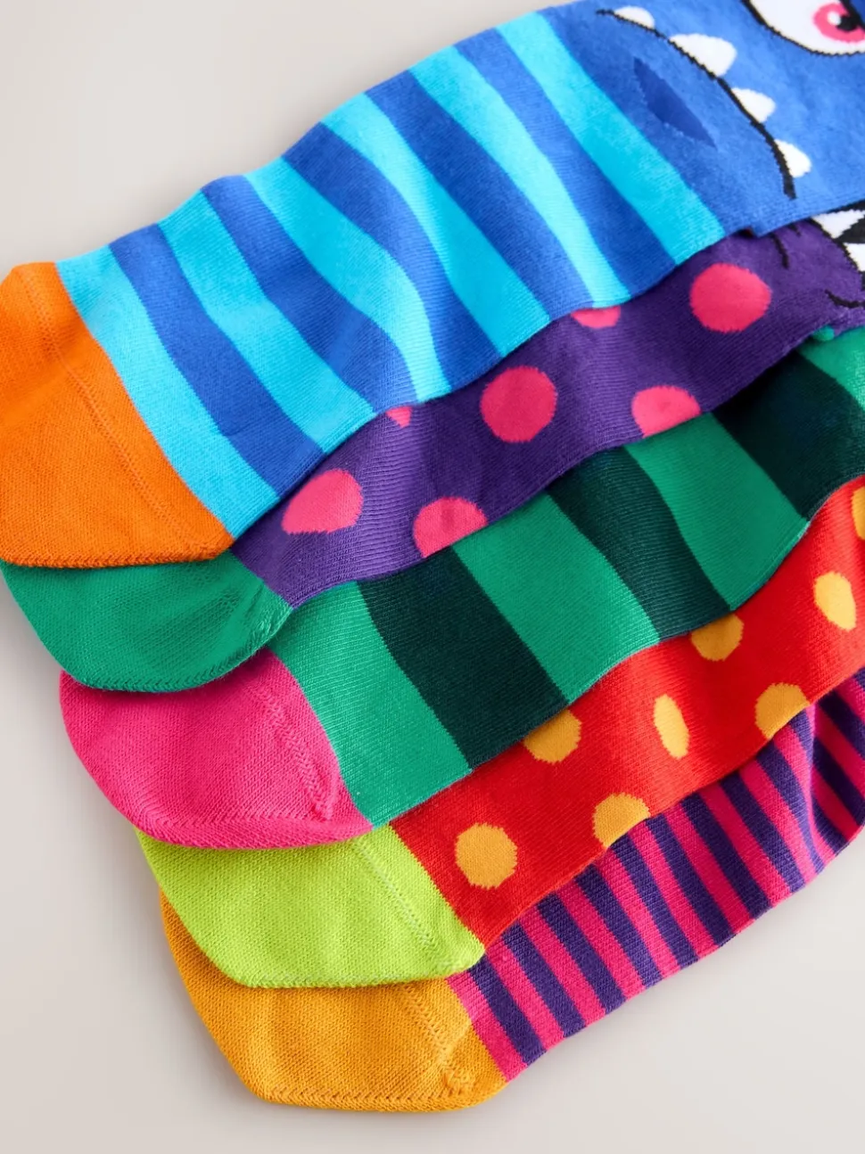 Blue/Green/Red Monster Pattern Socks 5 Pack