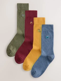 Blue/Green/Red Sesame Street License Embroidered Socks 4 Pack
