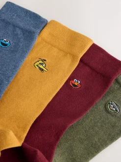 Blue/Green/Red Sesame Street License Embroidered Socks 4 Pack