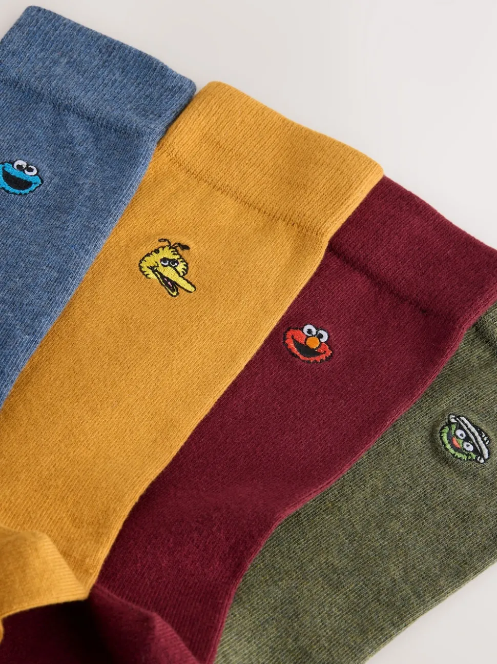 Blue/Green/Red Sesame Street License Embroidered Socks 4 Pack