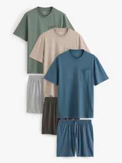 Blue/Green/Stone Jersey Pyjamas Shorts Set 3 Pack