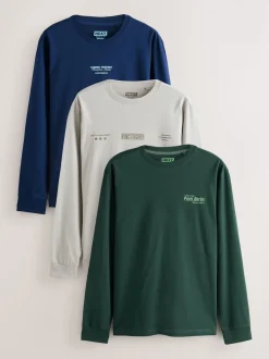Blue/Green/Stone Relaxed Fit Long Sleeve Graphic Multipack T-Shirt