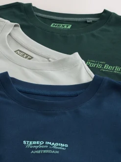 Blue/Green/Stone Relaxed Fit Long Sleeve Graphic Multipack T-Shirt