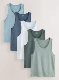 Blue/Grey 100% Cotton Layering Vests 5 Pack