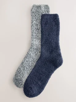 Blue/Grey Fluffy Socks 2 Pack