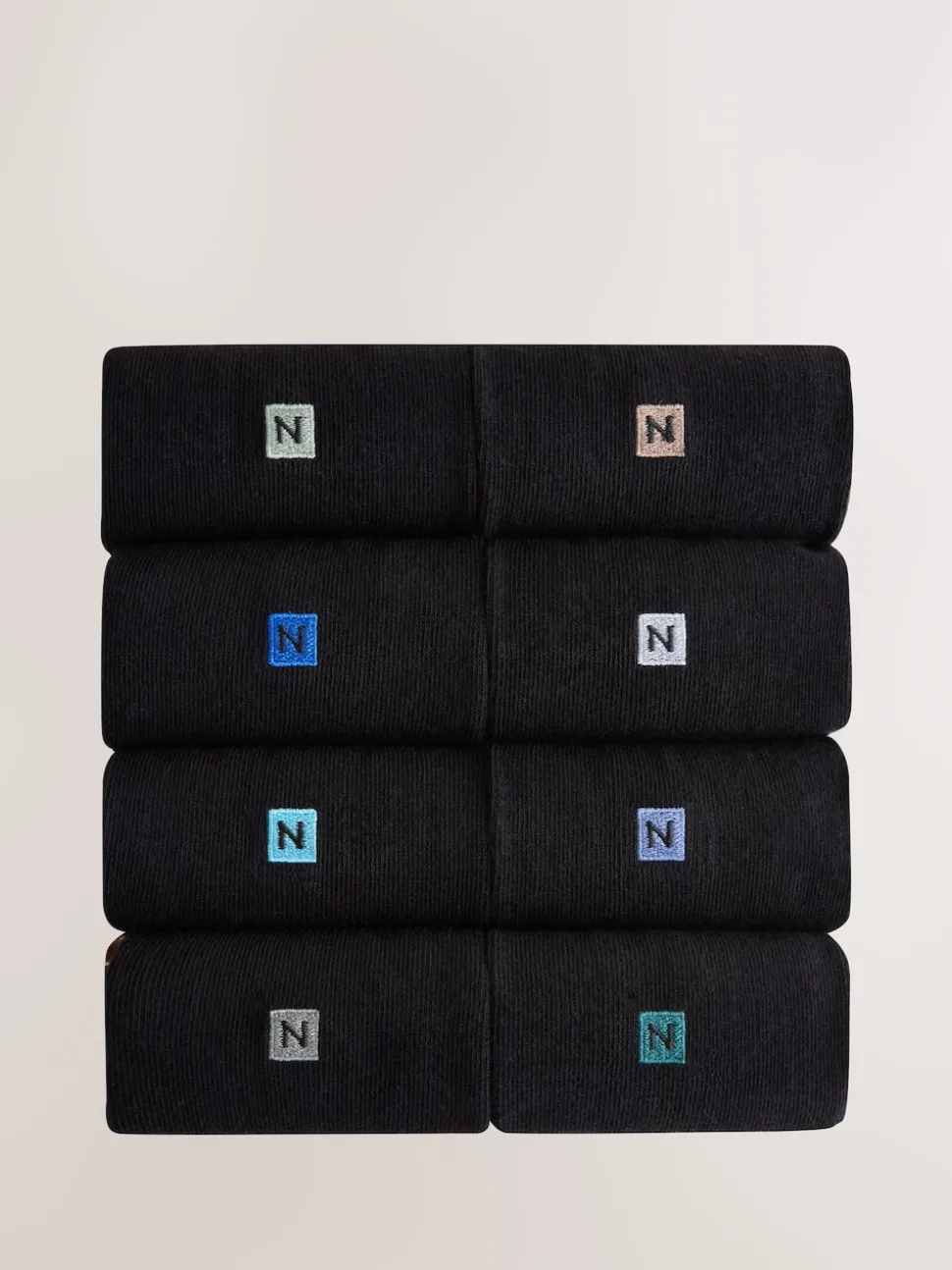 Blue/Grey Logo Embroidered Lasting Fresh Socks 8 Pack