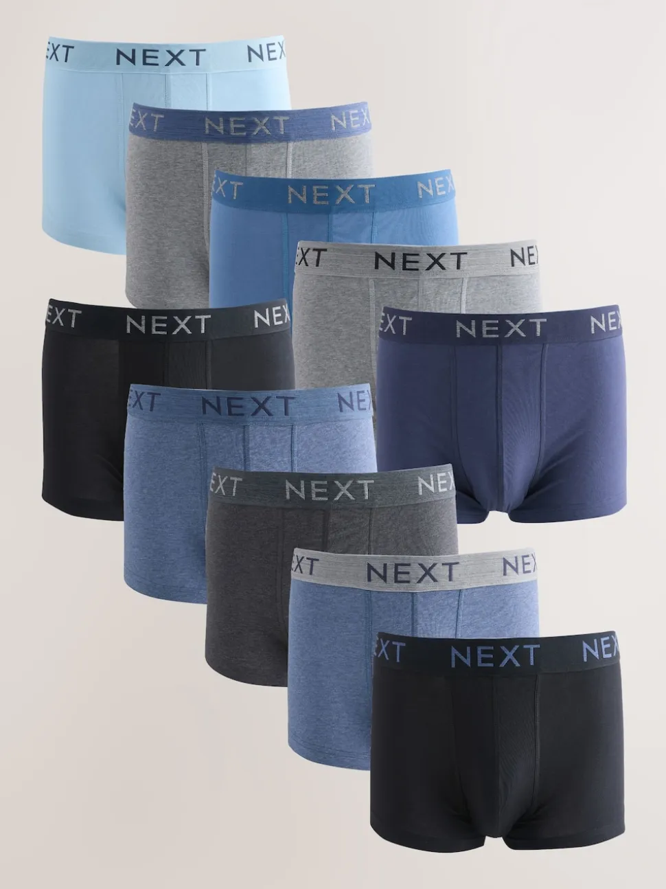 Blue/Grey Marl 10 pack Cotton Rich Blend Hipsters Boxers