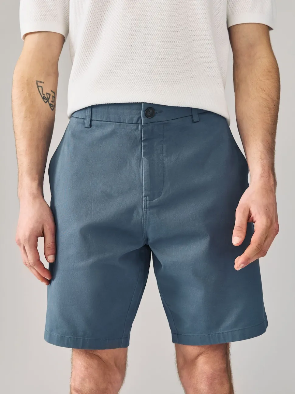 Blue/Grey Straight Fit Stretch Chino Shorts 2 Pack