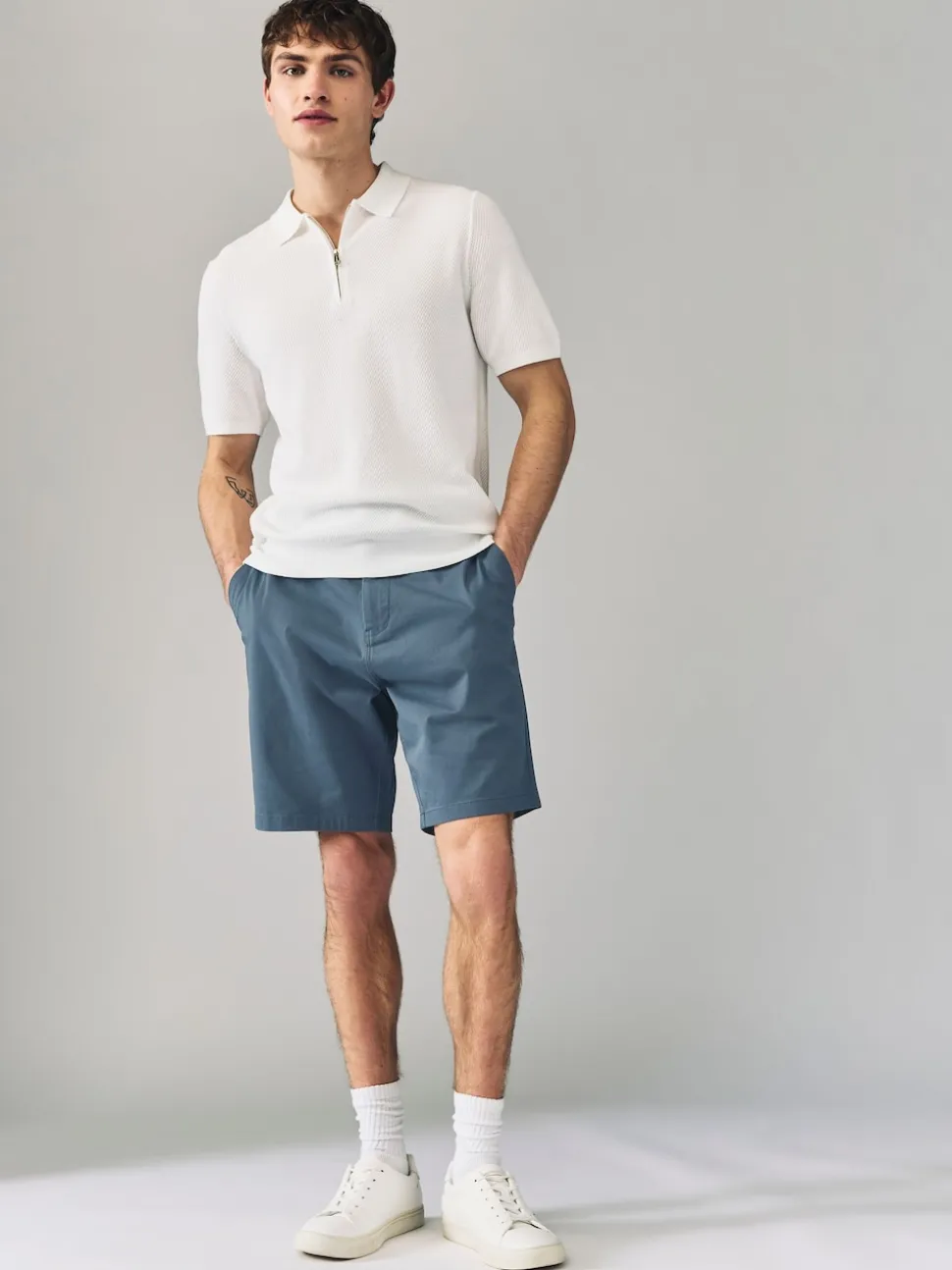 Blue/Grey Straight Fit Stretch Chino Shorts 2 Pack