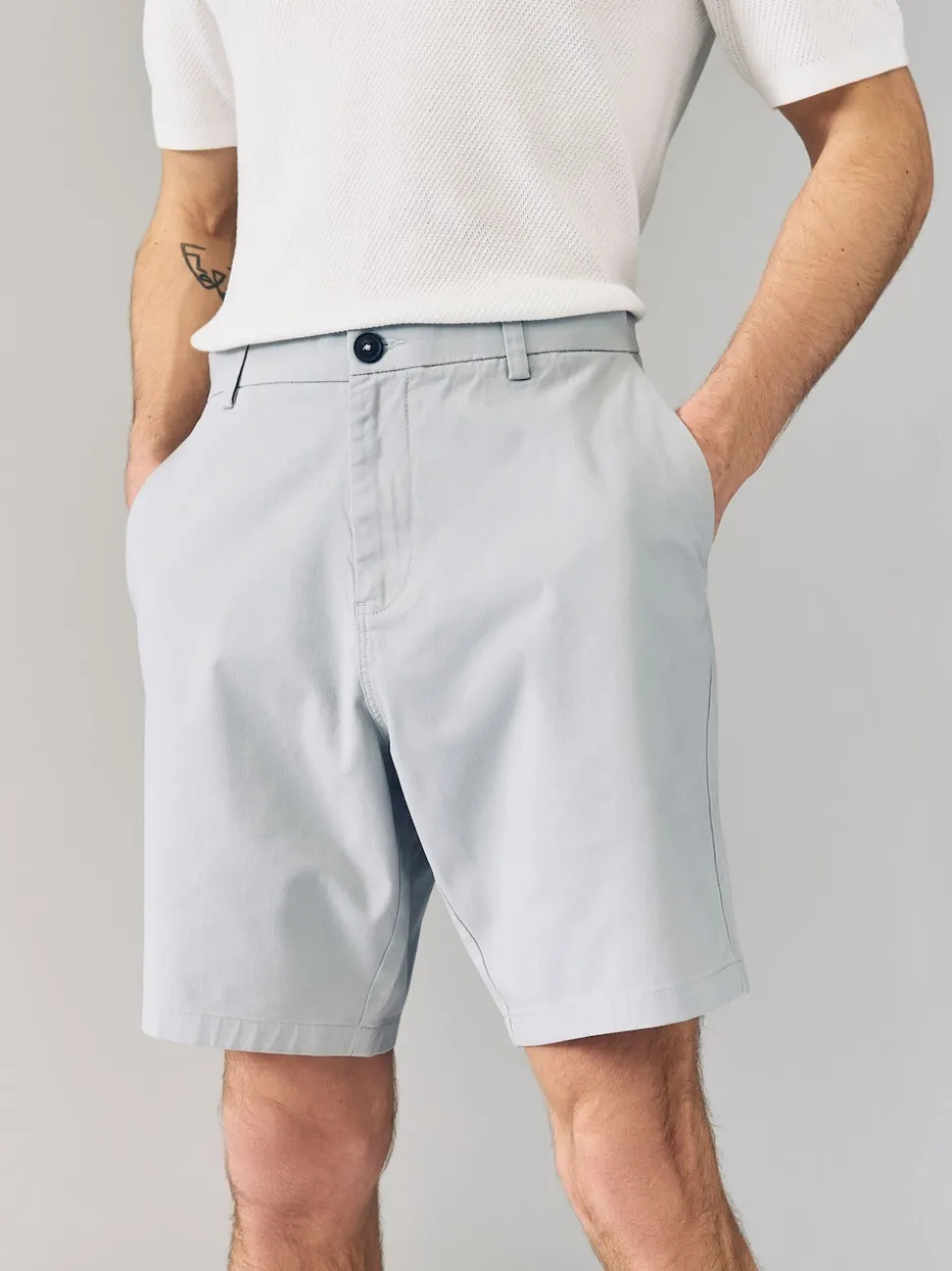 Blue/Grey Straight Fit Stretch Chino Shorts 2 Pack
