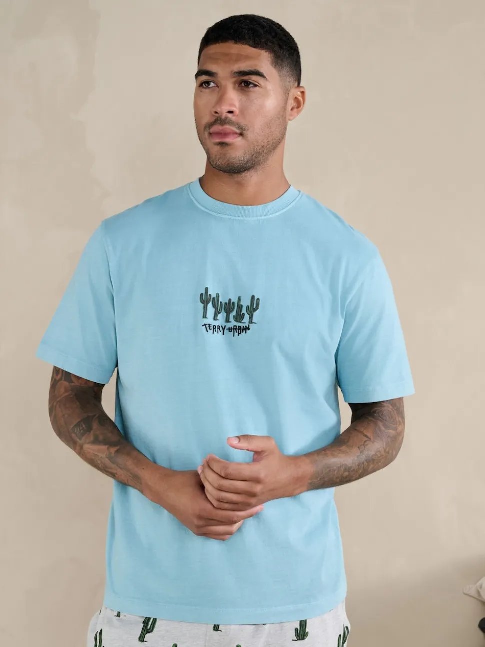 Blue/Grey Terry Urban Short Sleeve Jersey Pyjamas Set