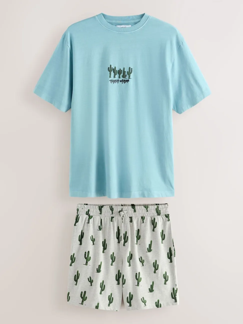 Blue/Grey Terry Urban Short Sleeve Jersey Pyjamas Set
