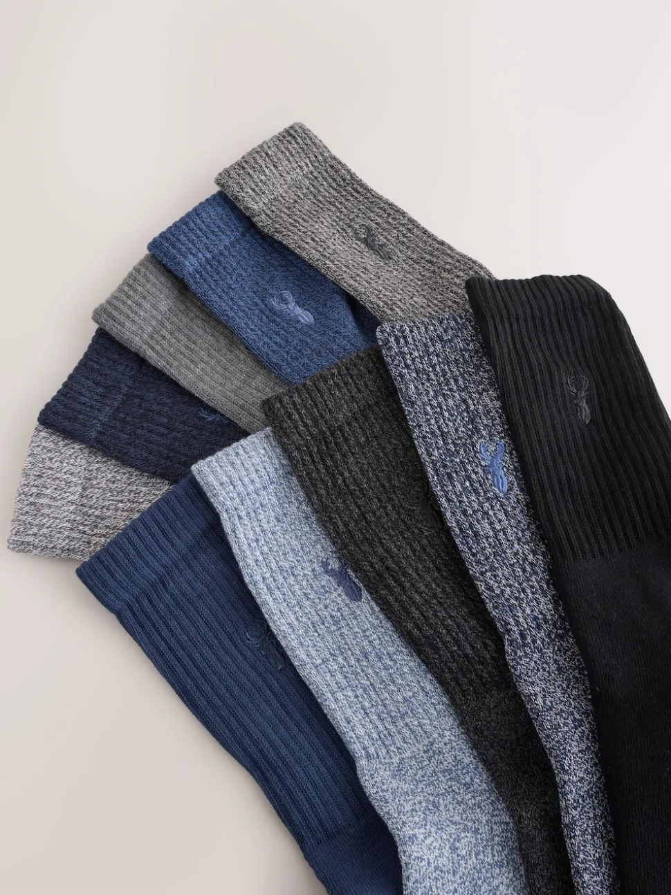 Blue/Grey Twisted Stag Embroidered Heavyweight Socks 10 Pack
