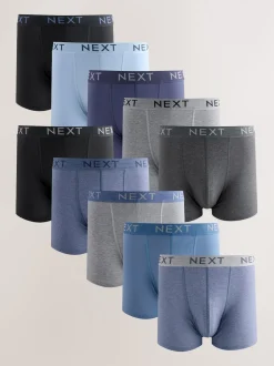 Blue/Grey/Black Cotton Rich Trunk Boxers 10 Pack