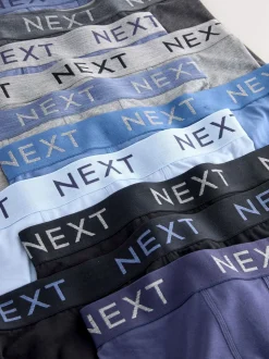 Blue/Grey/Black Cotton Rich Trunk Boxers 10 Pack
