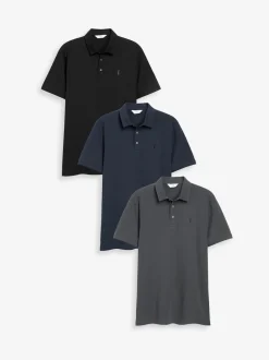 Blue/Grey/Black Plain Short Sleeve Jersey Polo Shirts 3 Pack