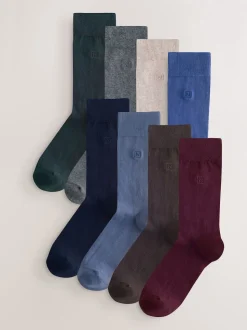 Blue/Grey/Green 8 Pack Embroidered Lasting Fresh Socks