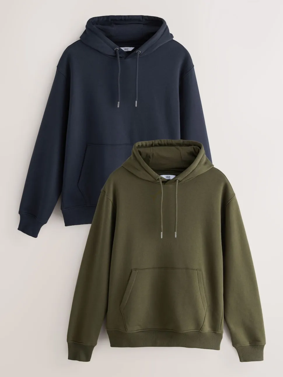 Blue/Khaki Green Cotton Rich Jersey Overhead Hoodies 2 Pack