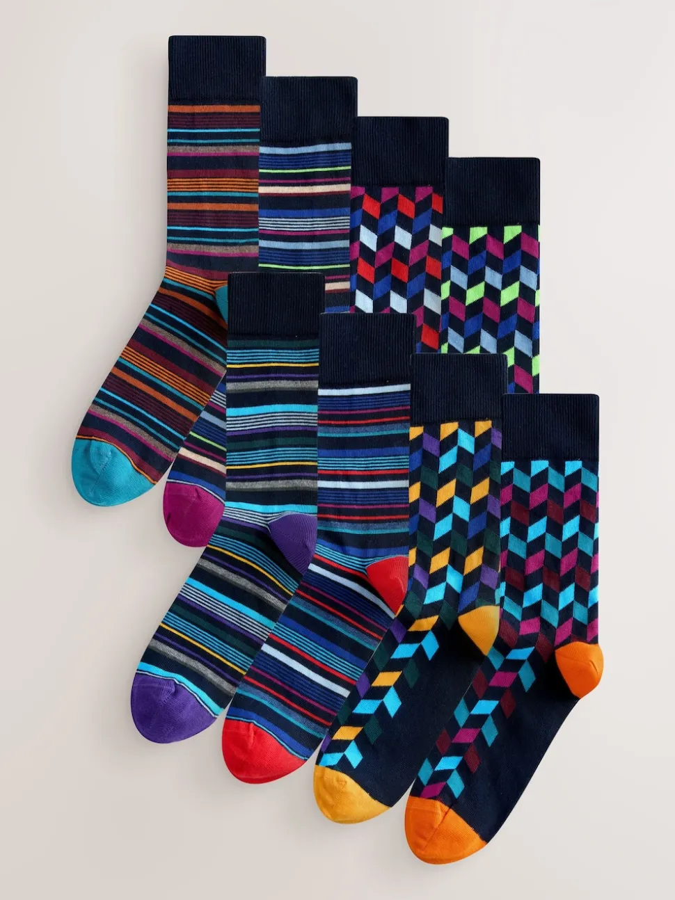 Blue/Orange Pattern Socks 8 Pack