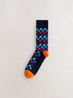 Blue/Orange Pattern Socks 8 Pack