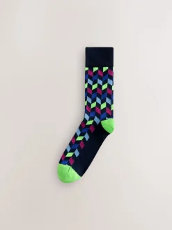 Blue/Orange Pattern Socks 8 Pack