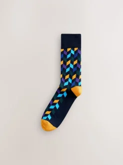 Blue/Orange Pattern Socks 8 Pack
