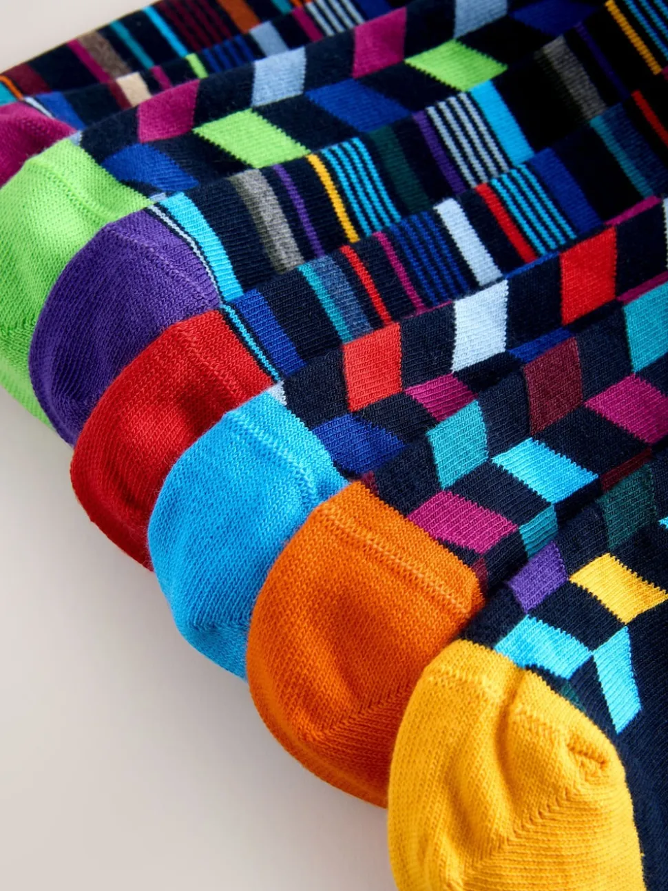 Blue/Orange Pattern Socks 8 Pack