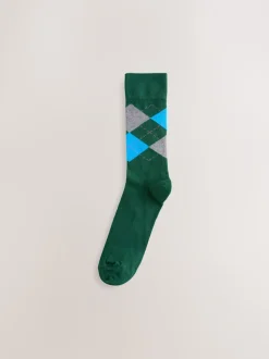 Blue/Orange/Green Argyle Stripe Pattern Socks 5 Pack