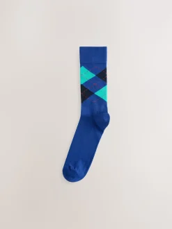 Blue/Orange/Green Argyle Stripe Pattern Socks 5 Pack