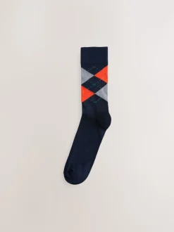 Blue/Orange/Green Argyle Stripe Pattern Socks 5 Pack