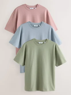 Blue/Pink/Green Regular Fit Heavyweight T-Shirts 3 Pack