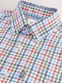Blue/Red Gingham Easy Iron Button Down Short Sleeve Oxford Shirt