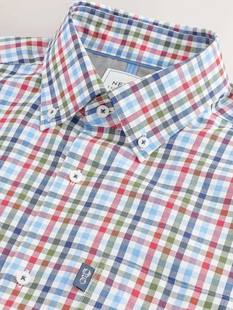 Blue/Red Gingham Easy Iron Button Down Short Sleeve Oxford Shirt