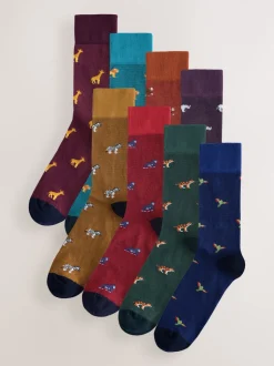 Blue/Red Safari Animals Fun Pattern Socks 8 Pack