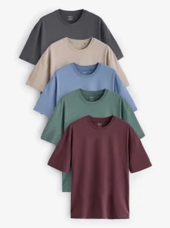 Blues/Green/Purple/Neutral Essential Cotton T-Shirts Relaxed Fit 5 Pack
