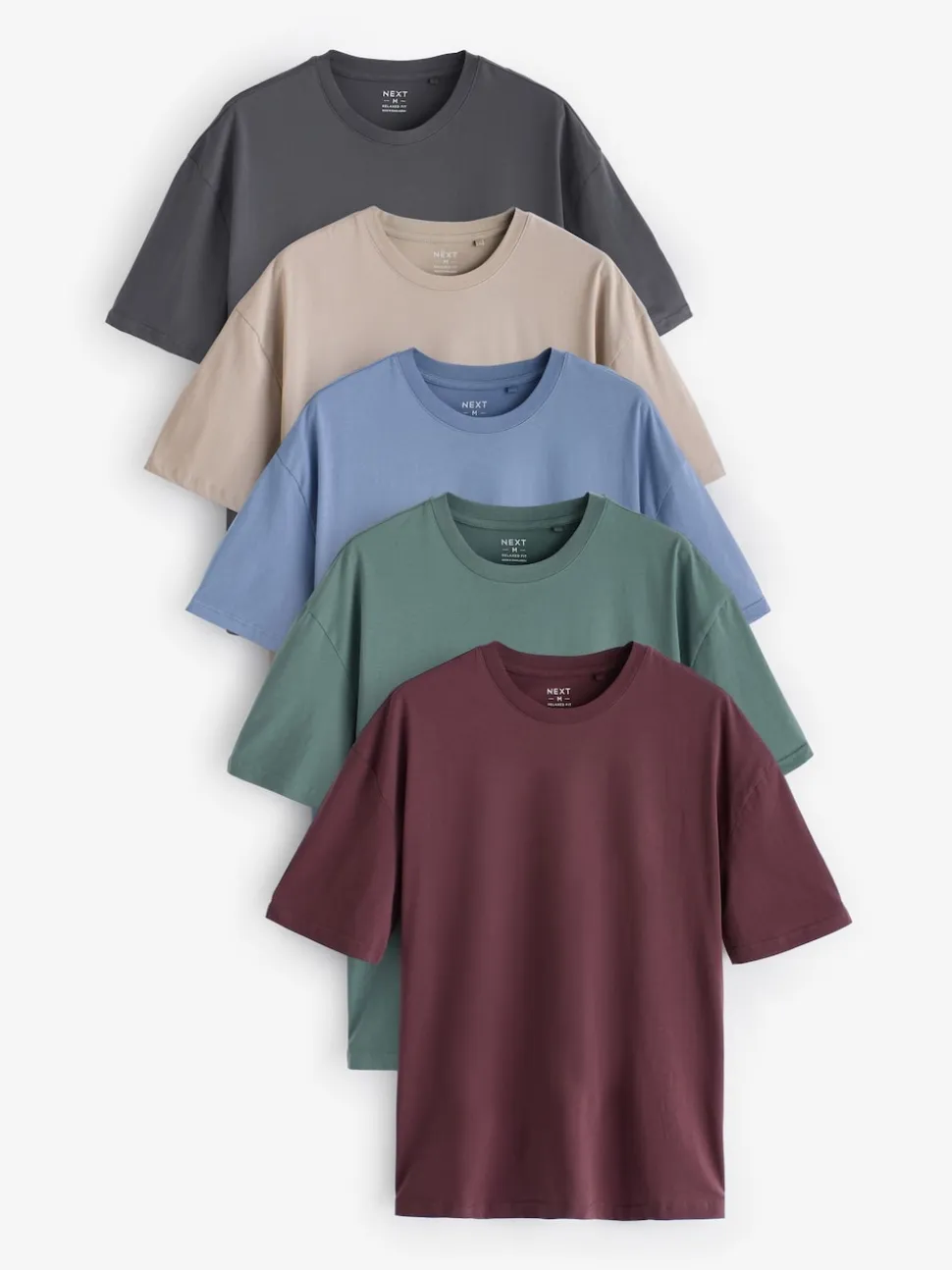 Blues/Green/Purple/Neutral Essential Cotton T-Shirts Relaxed Fit 5 Pack
