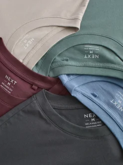 Blues/Green/Purple/Neutral Essential Cotton T-Shirts Relaxed Fit 5 Pack