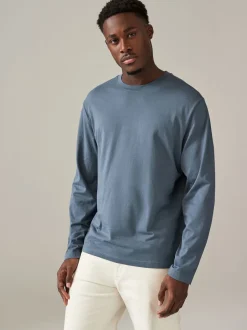 Blues/Grey/Neutrals Regular Fit Regular Fit Long Sleeve 100% Cotton T-Shirts 5 Pack