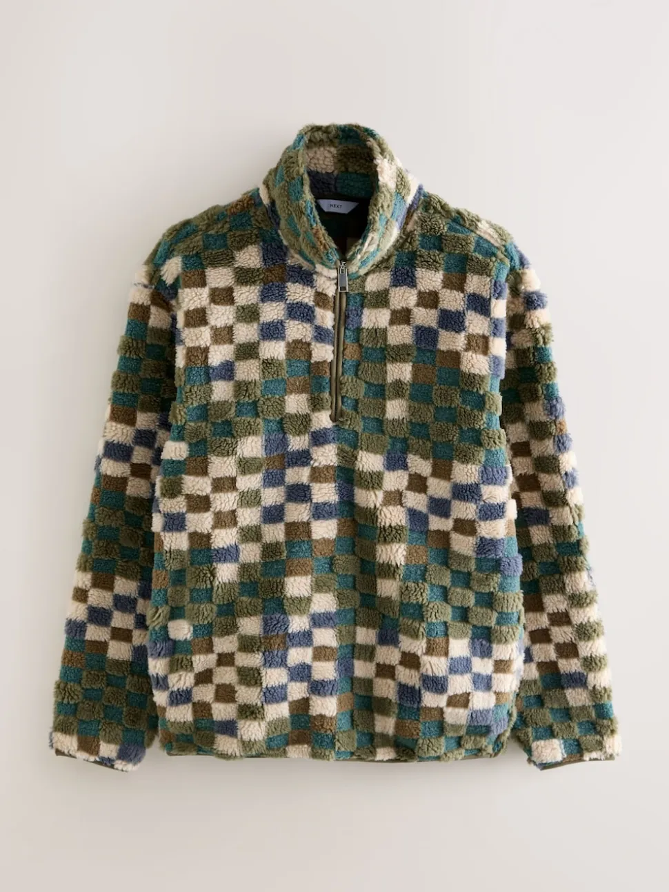 Blue/Tan Checkerboard Zip Neck Printed Fleece