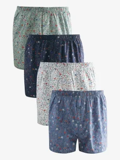 Blue/White/Green Floral 4 pack Woven Pure Boxers