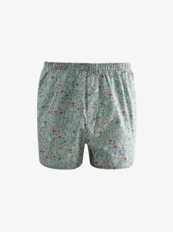 Blue/White/Green Floral 4 pack Woven Pure Boxers