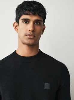 BOSS Black Anion Regular Fit Logo Patch Cashmere Blend Knit Jumper