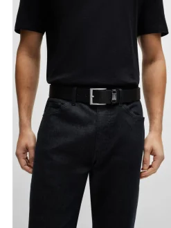 BOSS Black Brushed Metal Leather Belt
