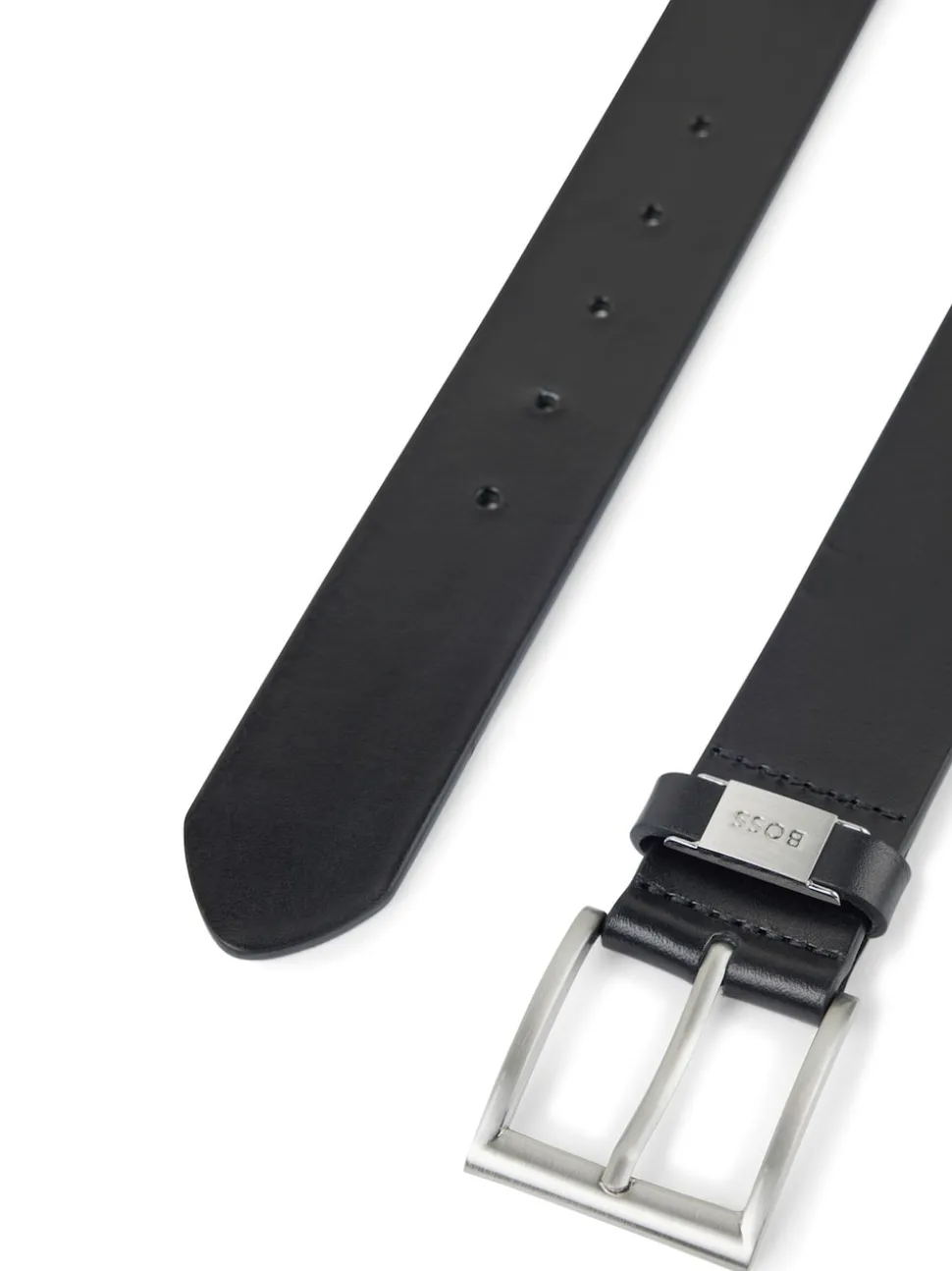 BOSS Black Brushed Metal Leather Belt